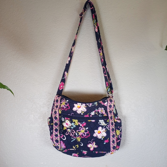 Vera Bradley Quilted Classic Floral Butterfly Navy Pink White Boho Crossbody Bag - Picture 2 of 10